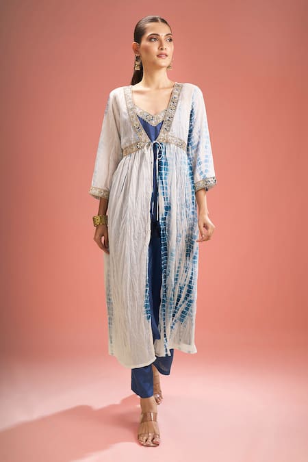 Samyukta Singhania Shibori Chanderi Silk Shrug & Kurta Set 