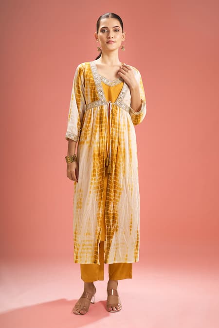 Samyukta Singhania Shibori Chanderi Silk Shrug & Kurta Set 