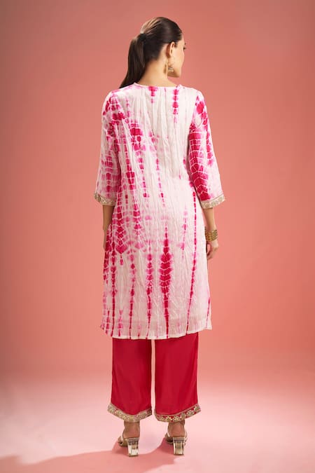 Shop_Samyukta Singhania_Fuchsia Silk, Shantoon, Shibori Pattern Straight Kurta Set _at_Aza_Fashions