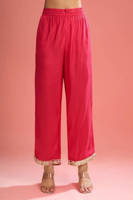 Samyukta Singhania_Fuchsia Silk, Shantoon, Shibori Pattern Straight Kurta Set _Online_at_Aza_Fashions
