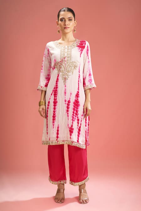 Buy_Samyukta Singhania_Fuchsia Silk, Shantoon, Shibori Pattern Straight Kurta Set _Online_at_Aza_Fashions