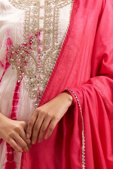 Shop_Samyukta Singhania_Fuchsia Silk, Shantoon, Shibori Pattern Straight Kurta Set _Online_at_Aza_Fashions