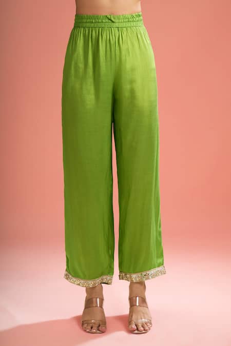 Samyukta Singhania Green Silk, Shantoon, Gota Patti, Lace, Shibori Kurta Set Online at Aza Fashions Samyukta Singhania_Green Silk, Shantoon, Gota Patti, Lace, Shibori Kurta Set _Online_at_Aza_Fashions