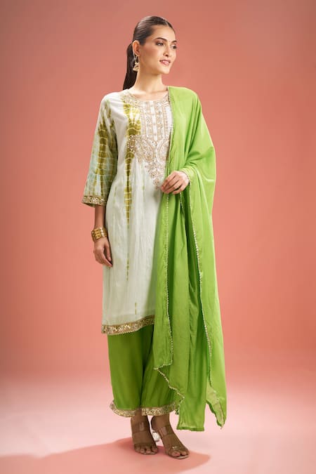 Buy Samyukta Singhania Green Silk, Shantoon, Gota Patti, Lace, Shibori Kurta Set Online at Aza Fashions Buy_Samyukta Singhania_Green Silk, Shantoon, Gota Patti, Lace, Shibori Kurta Set _Online_at_Aza_Fashions