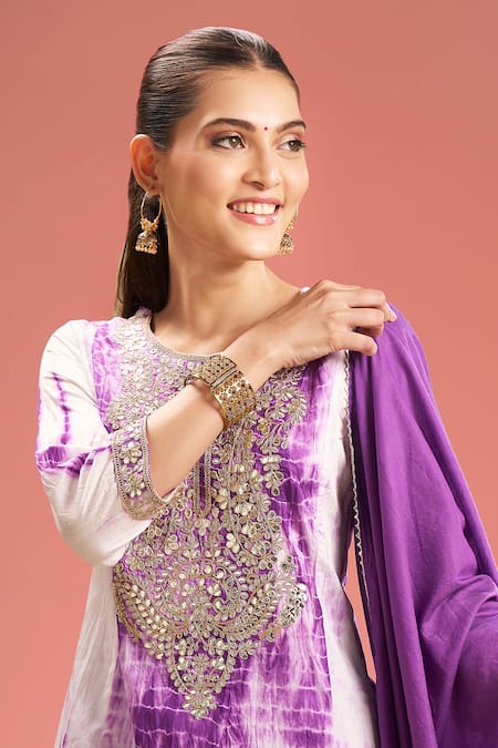 Samyukta Singhania Purple Silk, Shantoon, Embroidery, Shibori Pattern Kurta Set Online at Aza Fashions Samyukta Singhania_Purple Silk, Shantoon, Embroidery, Shibori Pattern Kurta Set _Online_at_Aza_Fashions