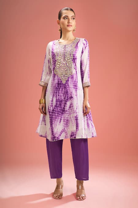 Shop Samyukta Singhania Purple Silk, Shantoon, Embroidery, Shibori Pattern Kurta Set Online at Aza Fashions Shop_Samyukta Singhania_Purple Silk, Shantoon, Embroidery, Shibori Pattern Kurta Set _Online_at_Aza_Fashions