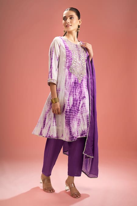 Samyukta Singhania Purple Silk, Shantoon, Embroidery, Shibori Pattern Kurta Set at Aza Fashions Samyukta Singhania_Purple Silk, Shantoon, Embroidery, Shibori Pattern Kurta Set _at_Aza_Fashions