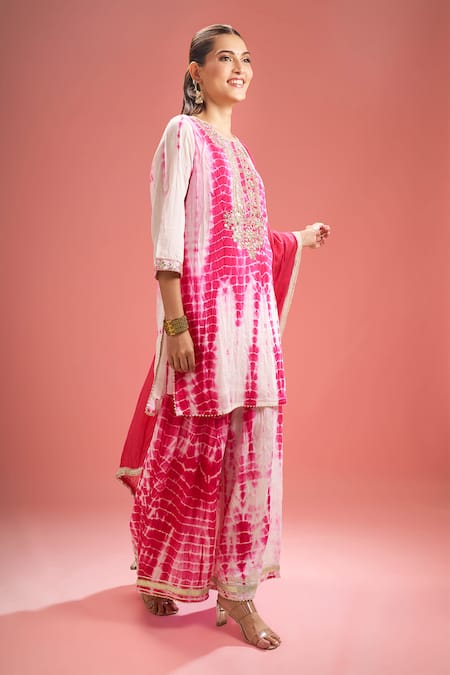 Shop_Samyukta Singhania_Fuchsia Silk, Embroidery, Gota Shibori And Dori Kurta Set _Online_at_Aza_Fashions
