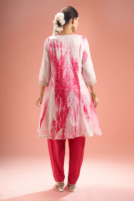 Shop Samyukta Singhania Fuchsia Silk, Shantoon, Gota Patti, Shibori Pattern Kurta Set at Aza Fashions Shop_Samyukta Singhania_Fuchsia Silk, Shantoon, Gota Patti, Shibori Pattern Kurta Set _at_Aza_Fashions