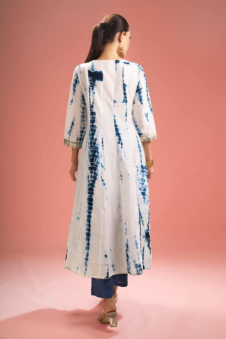 Shop_Samyukta Singhania_White Silk, Shantoon, Gota Patti, Shibori Pattern Kurta Set _at_Aza_Fashions