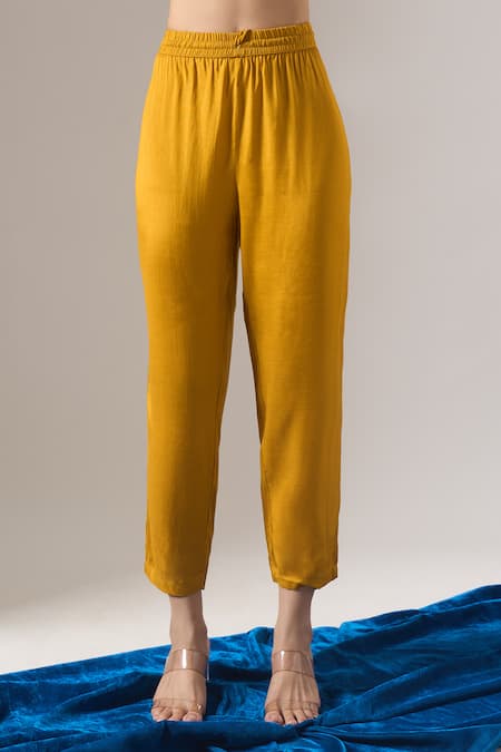 Samyukta Singhania_Mustard Chanderi Silk, Shantoon, Floral Print Anarkali Kurta Set With Dupatta _Online_at_Aza_Fashions