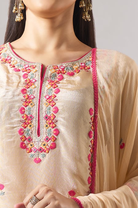 Buy Samyukta Singhania Beige Tissue, Shantoon, Chiffon Embroidery, Mirrors, Zari, Thread And Kurta Set Buy_Samyukta Singhania_Beige Tissue, Shantoon, Chiffon Embroidery, Mirrors, Zari, Thread And Kurta Set