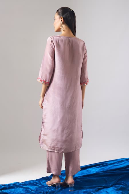 Shop_Samyukta Singhania_Purple Tissue, Shantoon, Chiffon Embroidery, Zari, Mirrors, Thread And Kurta Set _at_Aza_Fashions