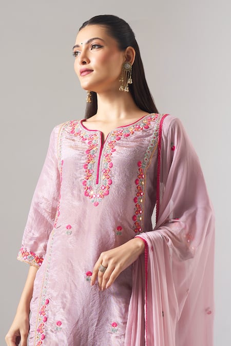 Samyukta Singhania_Purple Tissue, Shantoon, Chiffon Embroidery, Zari, Mirrors, Thread And Kurta Set _at_Aza_Fashions