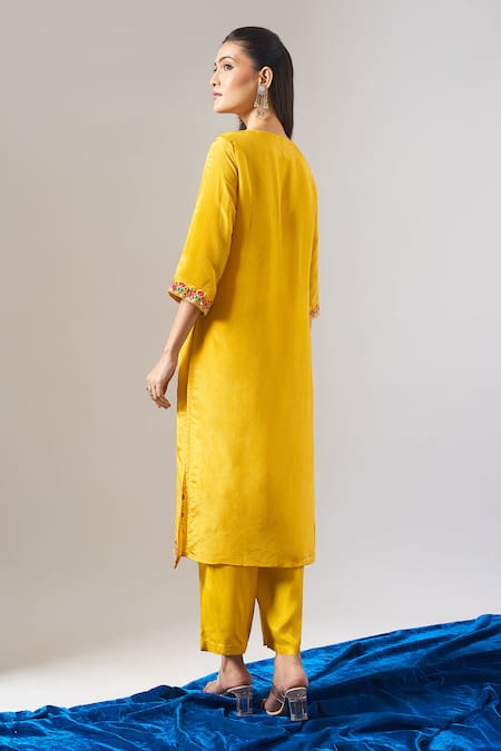 Shop Samyukta Singhania Yellow Tissue, Shantoon, Chiffon Embroidery, Mirrors, Zari, Shimmer Kurta Set at Aza Fashions Shop_Samyukta Singhania_Yellow Tissue, Shantoon, Chiffon Embroidery, Mirrors, Zari, Shimmer Kurta Set _at_Aza_Fashions