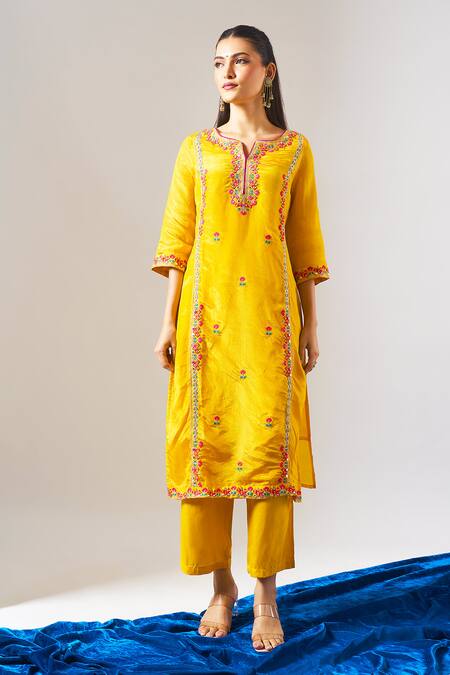 Buy Samyukta Singhania Yellow Tissue, Shantoon, Chiffon Embroidery, Mirrors, Zari, Shimmer Kurta Set Online at Aza Fashions Buy_Samyukta Singhania_Yellow Tissue, Shantoon, Chiffon Embroidery, Mirrors, Zari, Shimmer Kurta Set _Online_at_Aza_Fashions