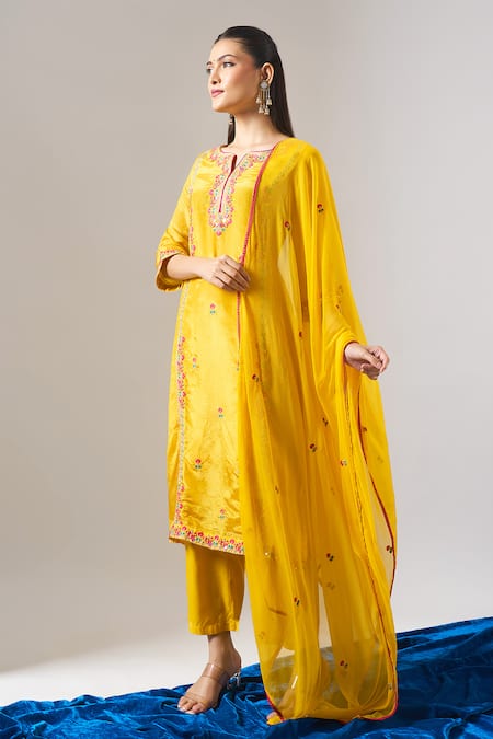 Shop Samyukta Singhania Yellow Tissue, Shantoon, Chiffon Embroidery, Mirrors, Zari, Shimmer Kurta Set Online at Aza Fashions Shop_Samyukta Singhania_Yellow Tissue, Shantoon, Chiffon Embroidery, Mirrors, Zari, Shimmer Kurta Set _Online_at_Aza_Fashions