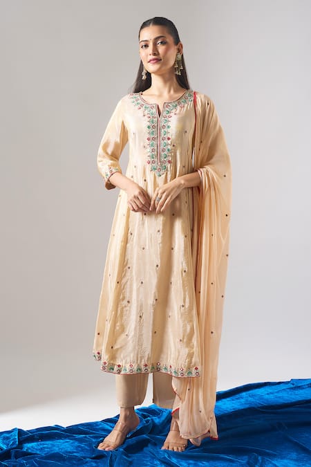 Buy Samyukta Singhania Beige Tissue, Shantoon, Chiffon Embroidery, Zari, Mirrors, Shimmer Kurta Set at Aza Fashions Buy_Samyukta Singhania_Beige Tissue, Shantoon, Chiffon Embroidery, Zari, Mirrors, Shimmer Kurta Set _at_Aza_Fashions