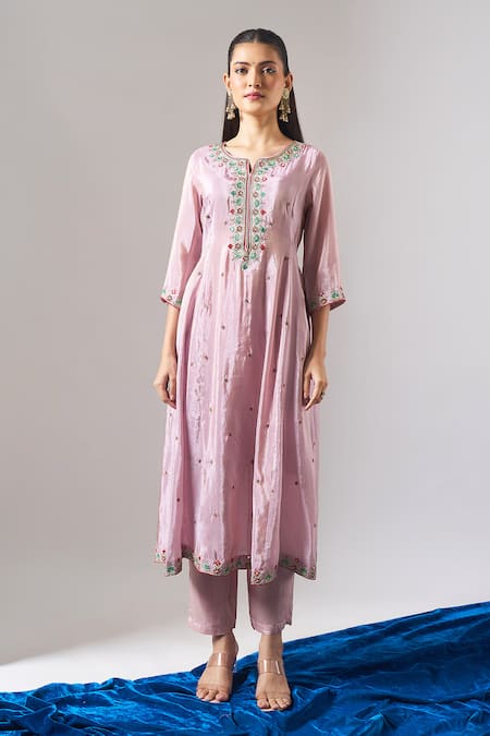 Buy_Samyukta Singhania_Purple Tissue, Shantoon, Chiffon Embroidery, Mirrors, Zari, Shimmer Kurta Set _Online_at_Aza_Fashions