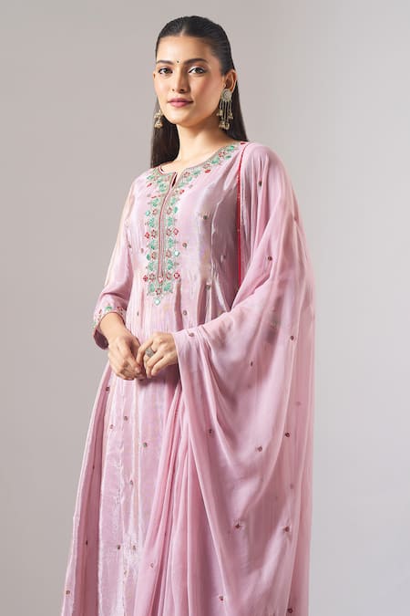 Samyukta Singhania_Purple Tissue, Shantoon, Chiffon Embroidery, Mirrors, Zari, Shimmer Kurta Set _at_Aza_Fashions