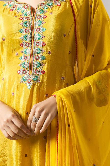 Shop Samyukta Singhania Yellow Tissue, Shantoon, Chiffon Embroidery, Mirrors, Zari, Shimmer Kurta Set Online at Aza Fashions Shop_Samyukta Singhania_Yellow Tissue, Shantoon, Chiffon Embroidery, Mirrors, Zari, Shimmer Kurta Set _Online_at_Aza_Fashions