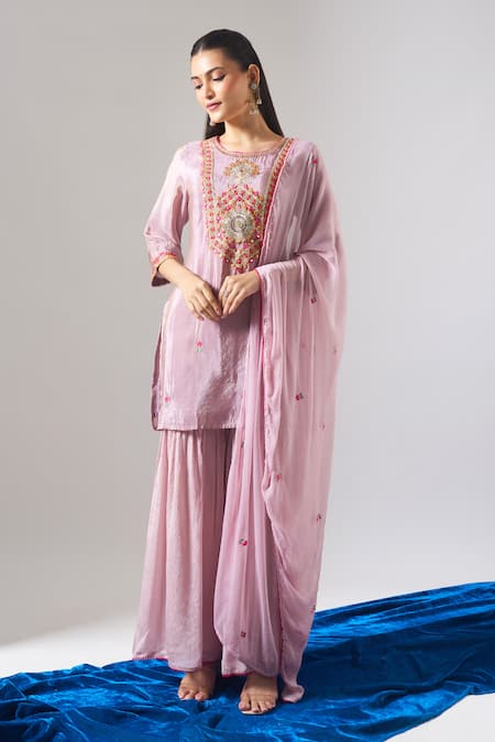 Buy Samyukta Singhania Purple Tissue, Chinon, Chiffon Embroidery, Zari, Mirrors Thread And Kurta Set at Aza Fashions Buy_Samyukta Singhania_Purple Tissue, Chinon, Chiffon Embroidery, Zari, Mirrors Thread And Kurta Set _at_Aza_Fashions