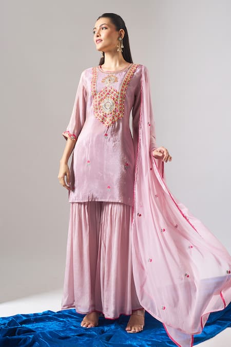 Samyukta Singhania Purple Tissue, Chinon, Chiffon Embroidery, Zari, Mirrors Thread And Kurta Set Online at Aza Fashions Samyukta Singhania_Purple Tissue, Chinon, Chiffon Embroidery, Zari, Mirrors Thread And Kurta Set _Online_at_Aza_Fashions