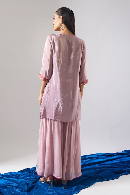 Shop Samyukta Singhania Purple Tissue, Chinon, Chiffon Embroidery, Zari, Mirrors Thread And Kurta Set at Aza Fashions Shop_Samyukta Singhania_Purple Tissue, Chinon, Chiffon Embroidery, Zari, Mirrors Thread And Kurta Set _at_Aza_Fashions