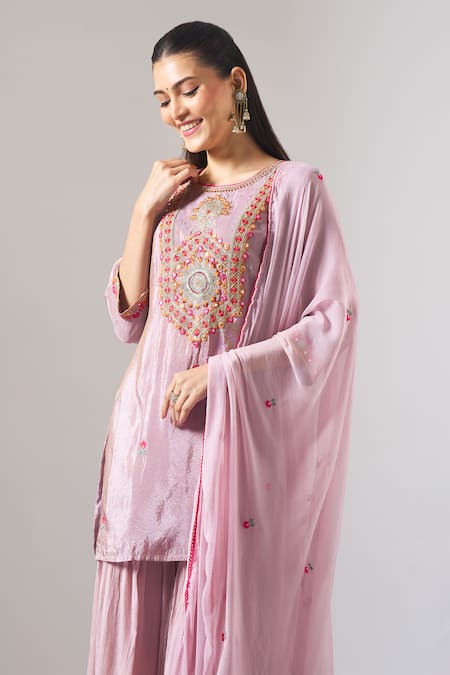 Buy Samyukta Singhania Purple Tissue, Chinon, Chiffon Embroidery, Zari, Mirrors Thread And Kurta Set Online at Aza Fashions Buy_Samyukta Singhania_Purple Tissue, Chinon, Chiffon Embroidery, Zari, Mirrors Thread And Kurta Set _Online_at_Aza_Fashions