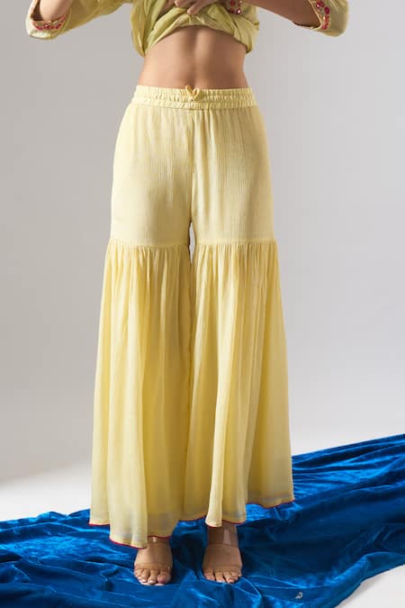 Samyukta Singhania_Green Tissue, Chinon, Chiffon Embroidery, Shimmer Thread And Sharara Set _Online_at_Aza_Fashions