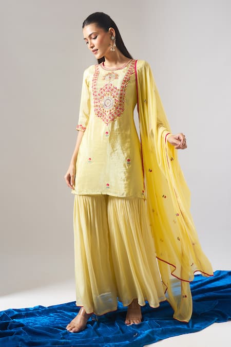 Samyukta Singhania Shimmer Tissue Thread & Mirror Embroidered Sharara Set 