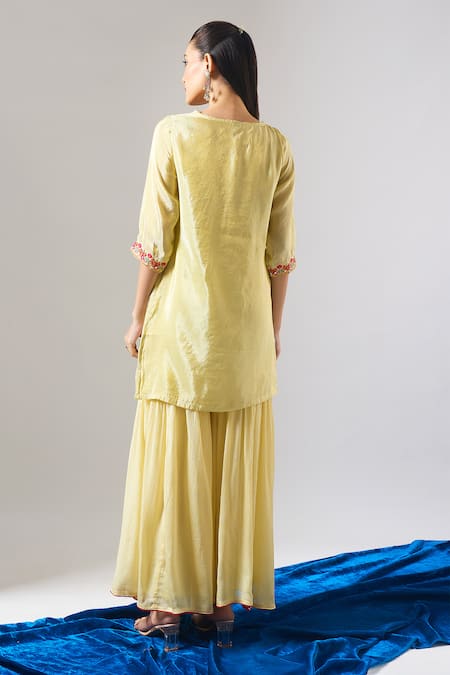 Samyukta Singhania Shimmer Tissue Thread & Mirror Embroidered Sharara Set 