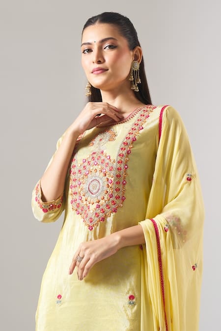 Samyukta Singhania_Green Tissue, Chinon, Chiffon Embroidery, Shimmer Thread And Sharara Set _at_Aza_Fashions