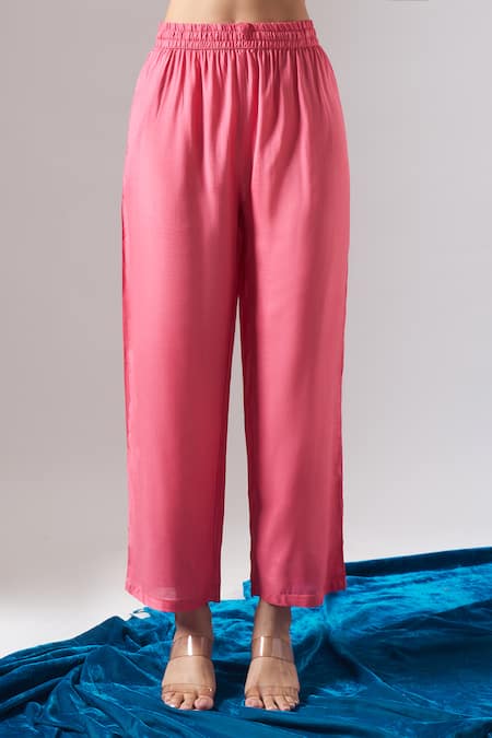 Samyukta Singhania Pink Tissue, Shantoon, Chiffon Embroidery, Mirrors, Lace V-neck Kurta Set Online at Aza Fashions Samyukta Singhania_Pink Tissue, Shantoon, Chiffon Embroidery, Mirrors, Lace V-neck Kurta Set _Online_at_Aza_Fashions