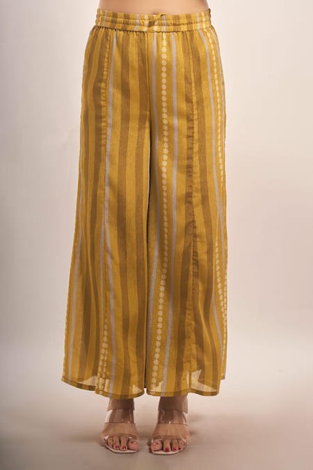 Buy_Samyukta Singhania_Olive Green Tissue, Chinon, Silk, Chiffon Zari, Shimmer Dori Sharara Set _Online_at_Aza_Fashions