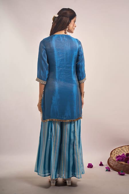 Samyukta Singhania Shimmer Tissue Zari-Dori Embroidered Sharara Set 