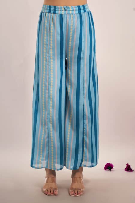 Buy_Samyukta Singhania_Teal Tissue, Chinon, Chiffon Embroidery, Lace, Shimmer Zari-dori Sharara Set 