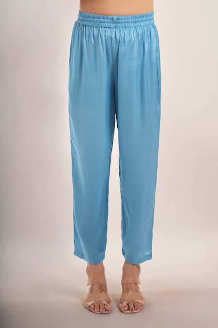 Samyukta Singhania_Blue , Shantoon, Silk Embroidery, Gota Mul Dori Kurta Set _Online_at_Aza_Fashions