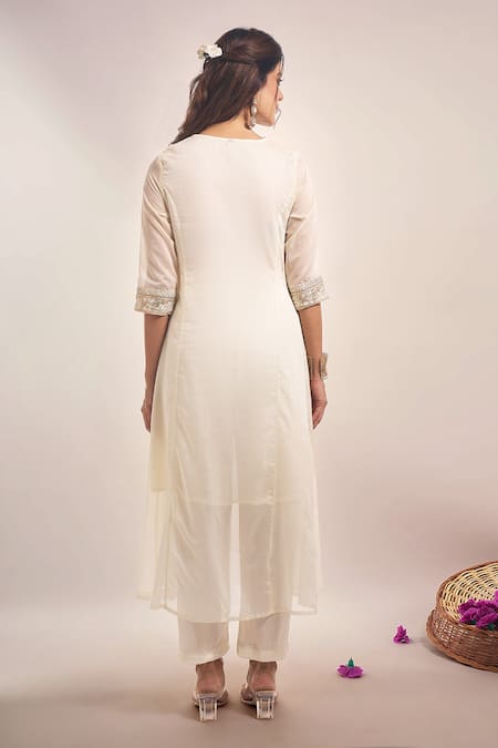 Shop_Samyukta Singhania_Ivory , Shantoon, Silk Embroidery, Zari, Gota Dori Kurta Set _at_Aza_Fashions