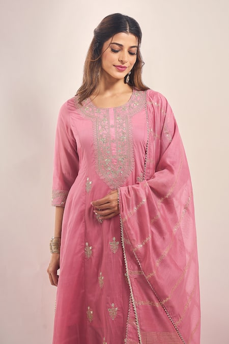 Shop_Samyukta Singhania_Purple , Shantoon, Silk Embroidery, Zari, Dori Mul Kurta Set _Online_at_Aza_Fashions