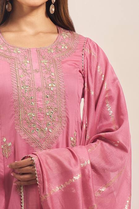 Samyukta Singhania_Purple , Shantoon, Silk Embroidery, Zari, Dori Mul Kurta Set _at_Aza_Fashions