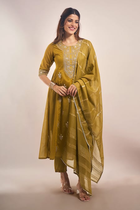 Samyukta Singhania Mul Chanderi Zari Dori Embroidered Anarkali Set 