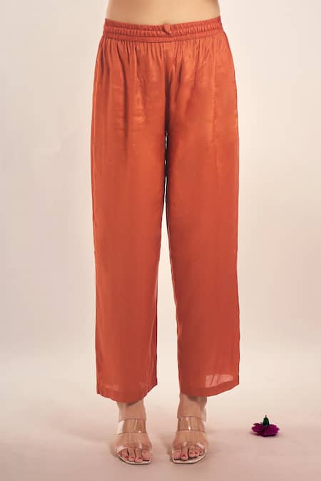 Samyukta Singhania_Rust Chanderi, Shantoon Embroidery, Beads, Sequins, Lace Round Mul Kurta Set _Online_at_Aza_Fashions