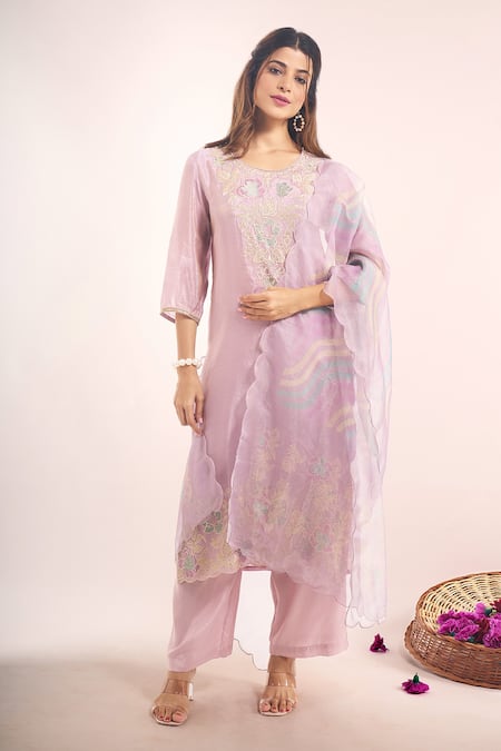 Samyukta Singhania Shimmer Tissue Floral Embroidered Kurta Set 