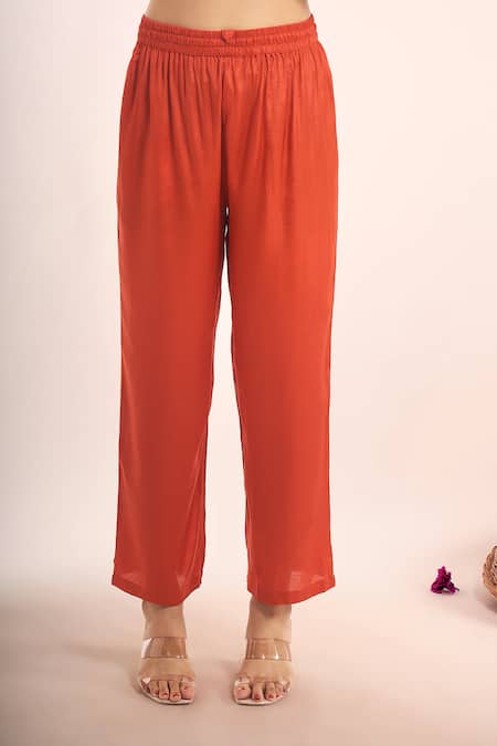 Shop_Samyukta Singhania_Rust Tissue, Shantoon, Chinon, Silk Embroidery, Zari-dori Shimmer Kurta Set _Online_at_Aza_Fashions