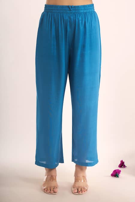 Shop_Samyukta Singhania_Teal Tissue, Shantoon, Chiffon, Chinon Embroidery, Lace, Zari Dori Kurta Set _Online_at_Aza_Fashions