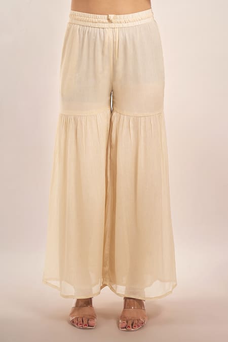 Samyukta Singhania_Ivory Tissue, Chinon, Chiffon Zari, Sequins, Embroidery, Kurta Sharara Set _Online_at_Aza_Fashions