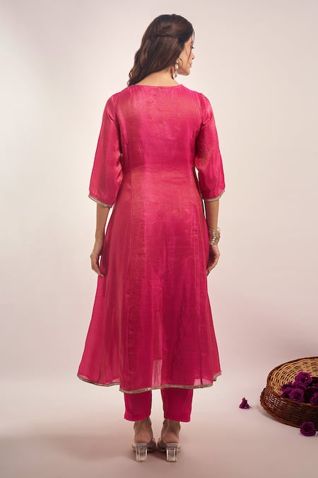 Shop_Samyukta Singhania_Pink Tissue, Shantoon, Chiffon Embroidery, Sequins, Lace Round Neck Anarkali Set _at_Aza_Fashions