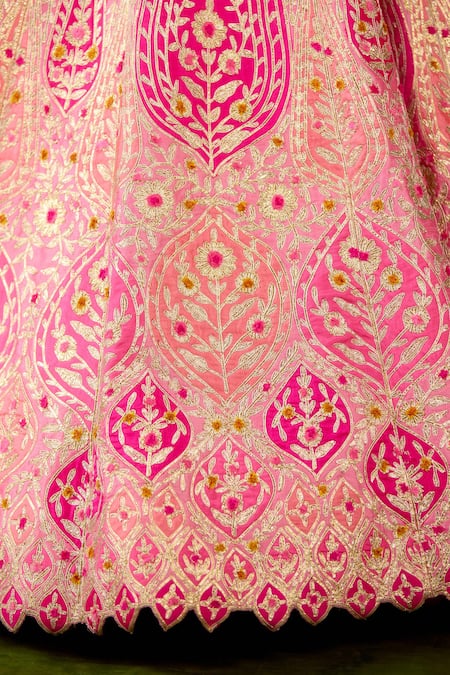 Shop_Shyam Narayan Prasad_Pink Silk, Organza Embroidery, Zari, Gota Patti, Applique, Metallic Lehenga Set 