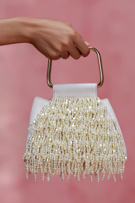 The Leather Garden Savera Pearl Tassel Mini Handbag 